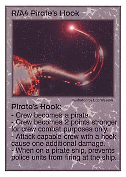 Need: 0    Want: 8    Have: 5    Will Trade: 0    In Storage: 0              R/A4 ‑ Pirate's Hook  Set: Pir  Rarity: V1    Artist: Bob Wesson    