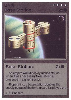 Need: 0    Want: 0    Have: 3 (+31)    Will Trade: 0    In Storage: 2              B4 ‑ Base Station  Set: AL  Rarity: C1    Artist: Gary A. Kalin    