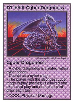 Need: 0    Want: 4    Have: 9    Will Trade: 0    In Storage: 2              D7 ‑ Cyber Dragoness  Set: Pir  Rarity: V1    Artist: Susan Dawe    