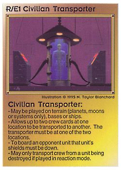           R/E1 ‑ Civilian Transporter  Set: NE  Rarity: C1    Artist: N. Taylor Blanchard    