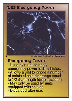           R/E3 ‑ Emergency Power  Set: UE  Rarity: R1    Artist: Ted Beargeon    