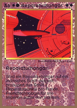 A6 ‑ Repair Bay ‑ Indirigan Repair Bay (Reparaturhangar) Set: GGB Rarity: U1 Artist: Gary A. Kalin A6 ‑ Repair Bay ‑ Indirigan Repair Bay (Reparaturhangar) Set: GGB Rarity: U1 Artist: Gary A. Kalin