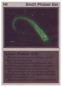 Need: 0    Want: 0    Have: 5 (+67)    Will Trade: 1    In Storage: 4              M1 ‑ Small Phaser Eel  Set: AL  Rarity: VC1    Artist: Gary A. Kalin    