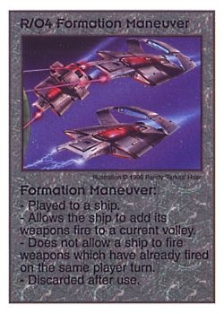 Need: 0    Want: 2    Have: 11    Will Trade: 0    In Storage: 1              R/O4 ‑ Formation Maneuver  Set: Pir  Rarity: V1    Artist: Randy 'Tarkas' Hoar    