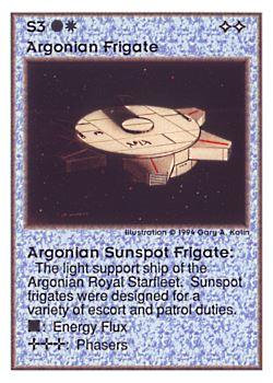           S3 ‑ Argonian Frigate ‑ Argonian Sunspot Frigate (Left)  Set: UE  Rarity: U4    Artist: Gary A. Kalin    
