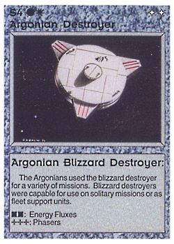 Need: 0    Want: 0    Have: 3 (+35)    Will Trade: 0    In Storage: 2              S4 ‑ Argonian Destroyer ‑ Argonian Blizzard Destroyer  Set: AL  Rarity: C1    Artist: Gary A. Kalin    
