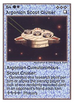           S4 ‑ Argonian Scout Cruiser ‑ Argonian Cumulonimbus Scout Cruiser  Set: UE  Rarity: R4    Artist: Gary A. Kalin    
