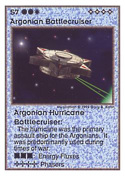           S7 ‑ Argonian Battlecruiser ‑ Argonian Hurricane Battlecruiser  Set: UE  Rarity: V4    Artist: Gary A. Kalin    