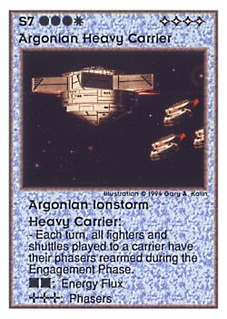           S7 ‑ Argonian Heavy Carrier ‑ Argonian Ionstorm Heavy Carrier  Set: UE  Rarity: V4    Artist: Gary A. Kalin    