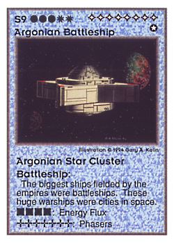           S9 ‑ Argonian Battleship ‑ Argonian Star Cluster Battleship  Set: UE  Rarity: V1    Artist: Gary A. Kalin    