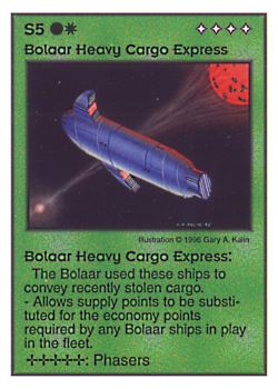 Need: 0    Want: 1    Have: 15 (+6)    Will Trade: 0    In Storage: 3              S5 ‑ Bolaar Heavy Cargo Express  Set: Pir  Rarity: V1    Artist: Gary A. Kalin    