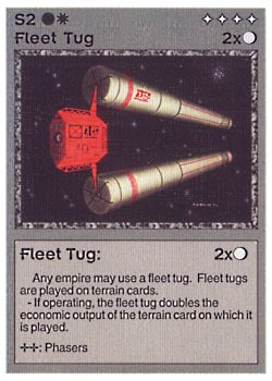 Need: 0    Want: 0    Have: 18 (+40)    Will Trade: 14    In Storage: 17              S2 ‑ Fleet Tug  Set: AL  Rarity: C1    Artist: Gary A. Kalin    