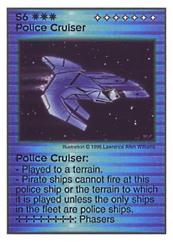 Need: 1    Want: 8    Have: 4    Will Trade: 0    In Storage: 0              S6 ‑ Police Cruiser  Set: Pir  Rarity: V1    Artist: Lawrence Allen Williams    