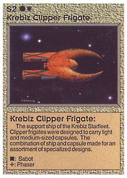 Need: 0    Want: 0    Have: 3 (+63)    Will Trade: 0    In Storage: 2              S2 ‑ Krebiz Clipper Frigate (Right)  Set: AL  Rarity: C1    Artist: Gary A. Kalin    