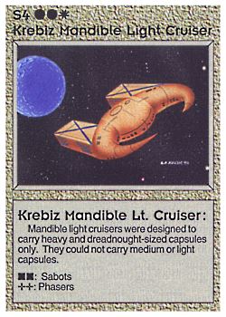           S4 ‑ Krebiz Mandible Light Cruiser ‑ Krebiz Mandible Lt. Cruiser  Set: BE  Rarity: U1    Artist: Gary A. Kalin    