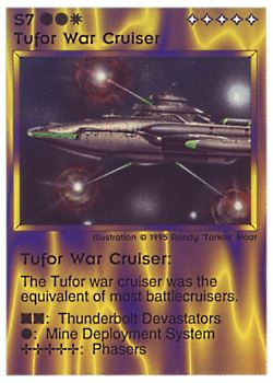           S7 ‑ Tufor War Cruiser  Set: NE  Rarity: V1    Artist: Randy 'Tarkas' Hoar    