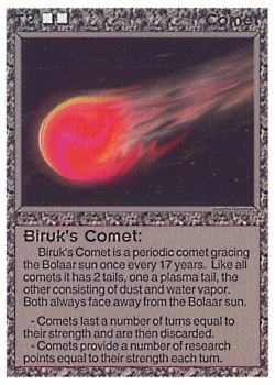 Need: 0    Want: 0    Have: 3 (+37)    Will Trade: 0    In Storage: 2              T2 ‑ Comet ‑ Biruk's Comet  Set: AL  Rarity: C1    Artist: Josepha Haveman    