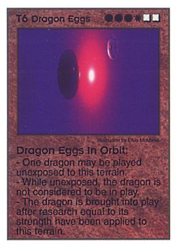 Need: 0    Want: 1    Have: 12    Will Trade: 0    In Storage: 3              T6 ‑ Dragon Eggs ‑ Dragon Eggs In Orbit  Set: Pir  Rarity: V1    Artist: Elvis McMaad    