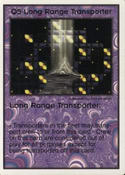 Need: 1    Want: 12    Have: 0    Will Trade: 0    In Storage: 0              Q5 ‑ Long Range Transporters  Set: Pro6  Rarity: Pro6    Artist: Andrew Smith    